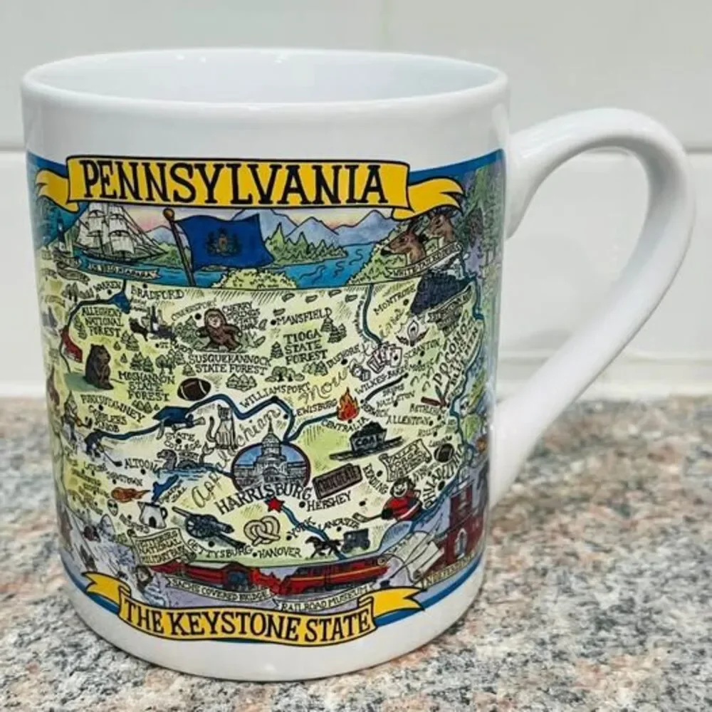Pennsylvania The Keystone State Map Coffee Mug Big Size Collectible Cup Glass